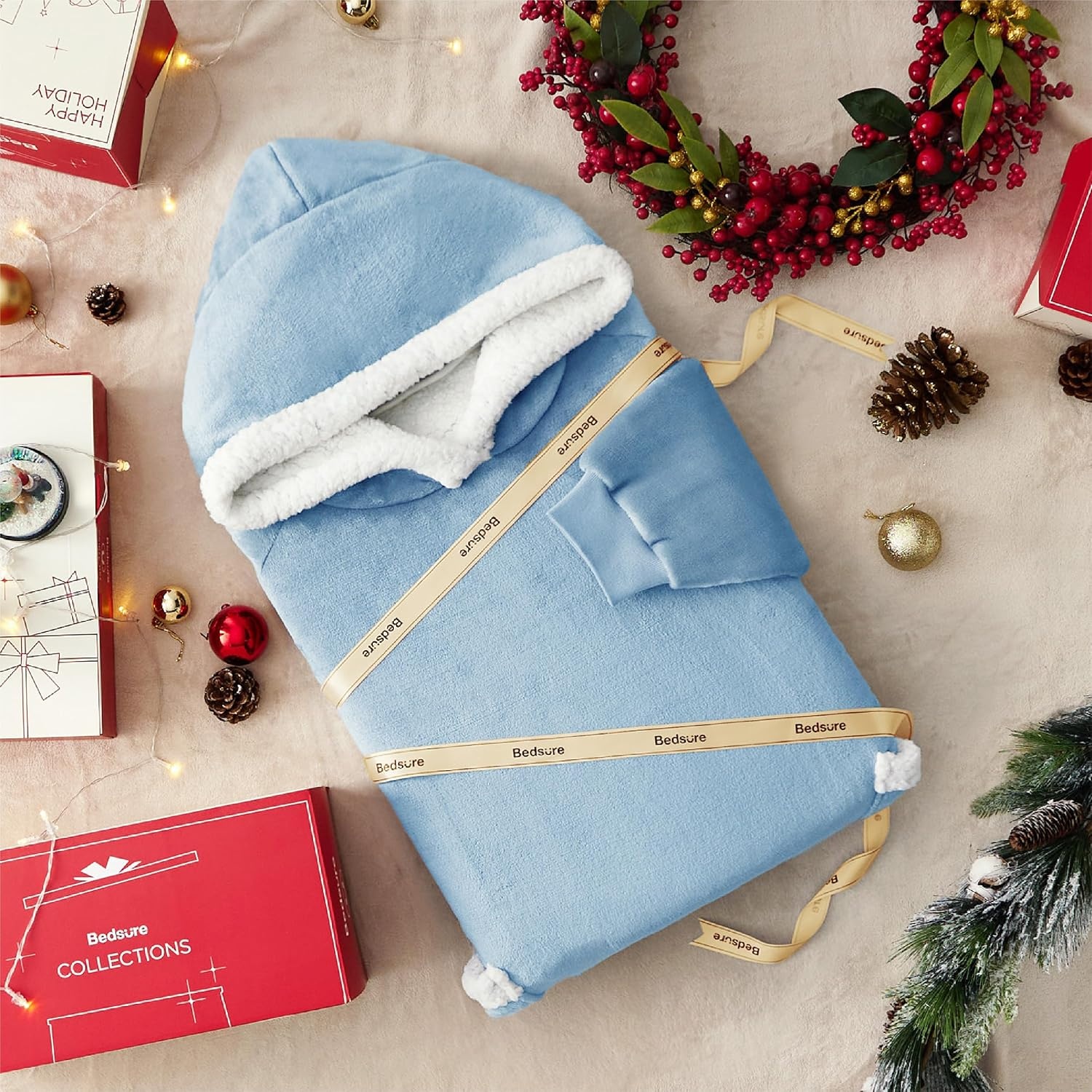 image:imageBedsure Wearable Blanket Sherpa Hoodie Gifts Sweatshirt Grey Standard Gifts for WomenMen Warm Soft Cozy Sherpa Fleece Machine Wash Birthday GiftsSky Blue