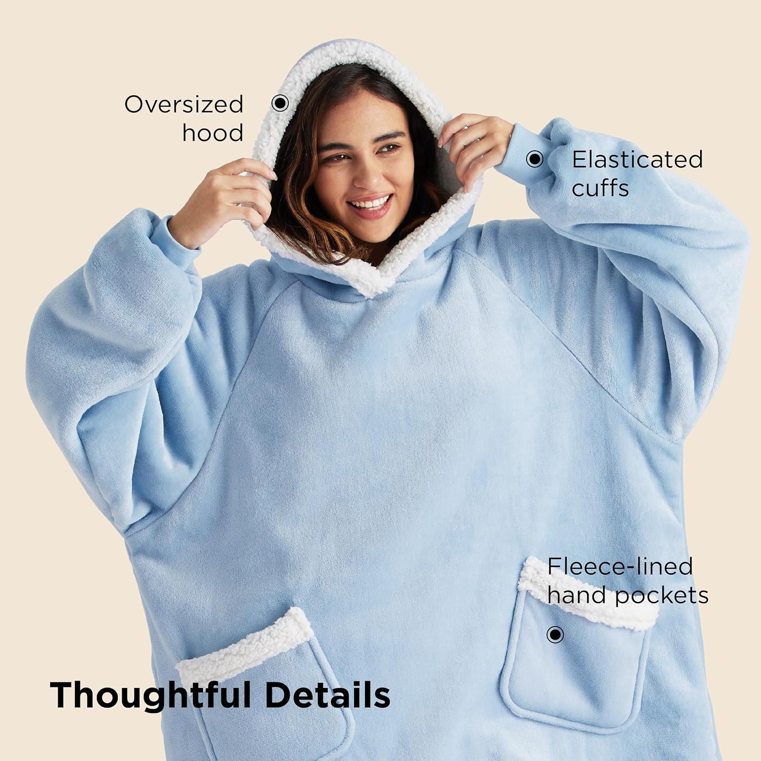 image:imageBedsure Wearable Blanket Sherpa Hoodie Gifts Sweatshirt Grey Standard Gifts for WomenMen Warm Soft Cozy Sherpa Fleece Machine Wash Birthday GiftsSky Blue