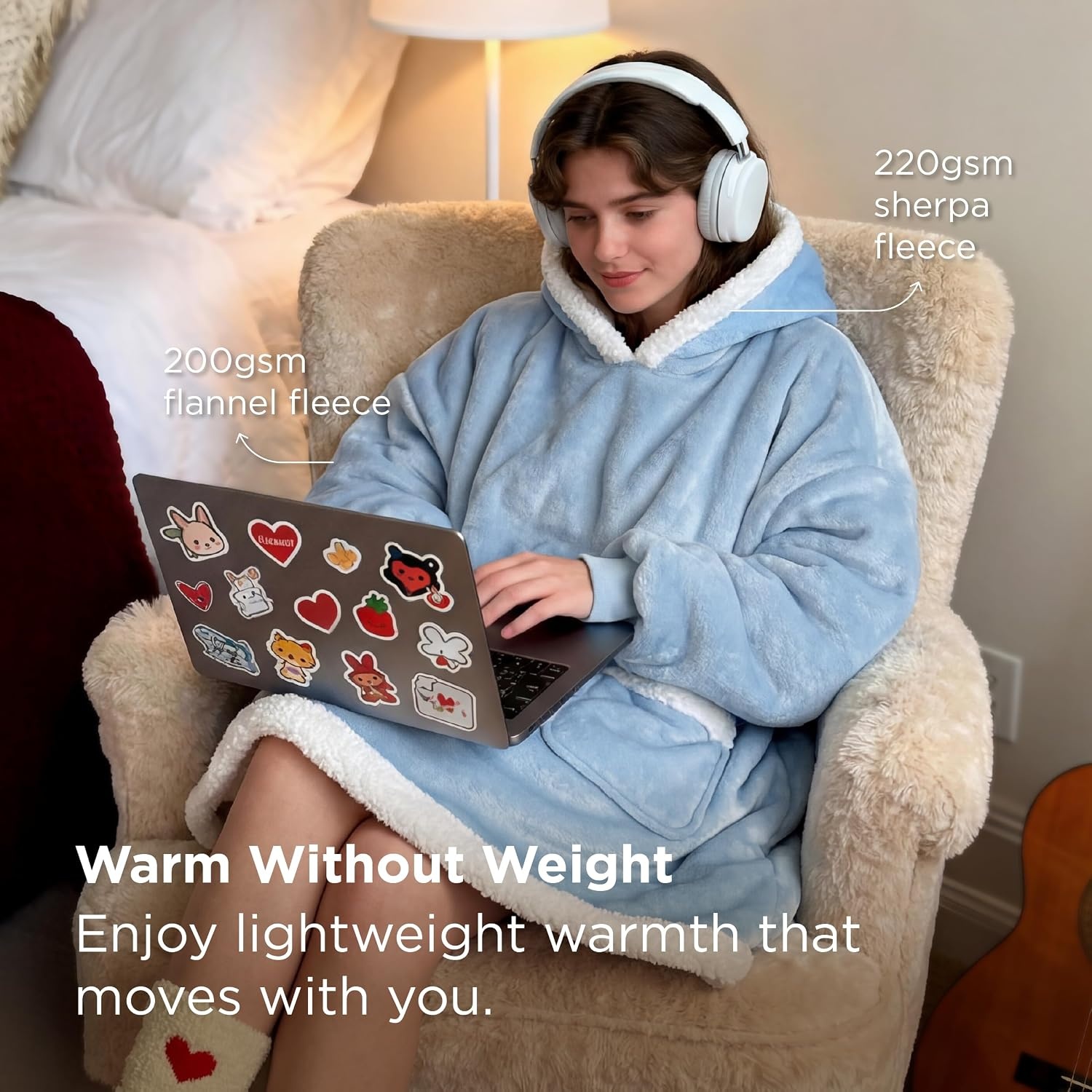 image:imageBedsure Wearable Blanket Sherpa Hoodie Gifts Sweatshirt Grey Standard Gifts for WomenMen Warm Soft Cozy Sherpa Fleece Machine Wash Birthday GiftsSky Blue