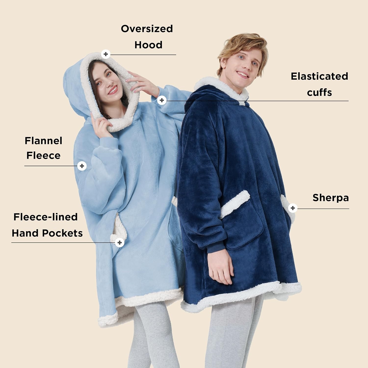 image:imageBedsure Wearable Blanket Sherpa Hoodie Gifts Sweatshirt Grey Standard Gifts for WomenMen Warm Soft Cozy Sherpa Fleece Machine Wash Birthday GiftsSky Blue