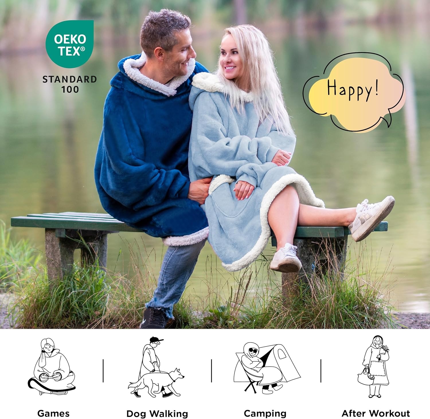 image:imageBedsure Wearable Blanket Sherpa Hoodie Gifts Sweatshirt Grey Standard Gifts for WomenMen Warm Soft Cozy Sherpa Fleece Machine Wash Birthday GiftsSky Blue