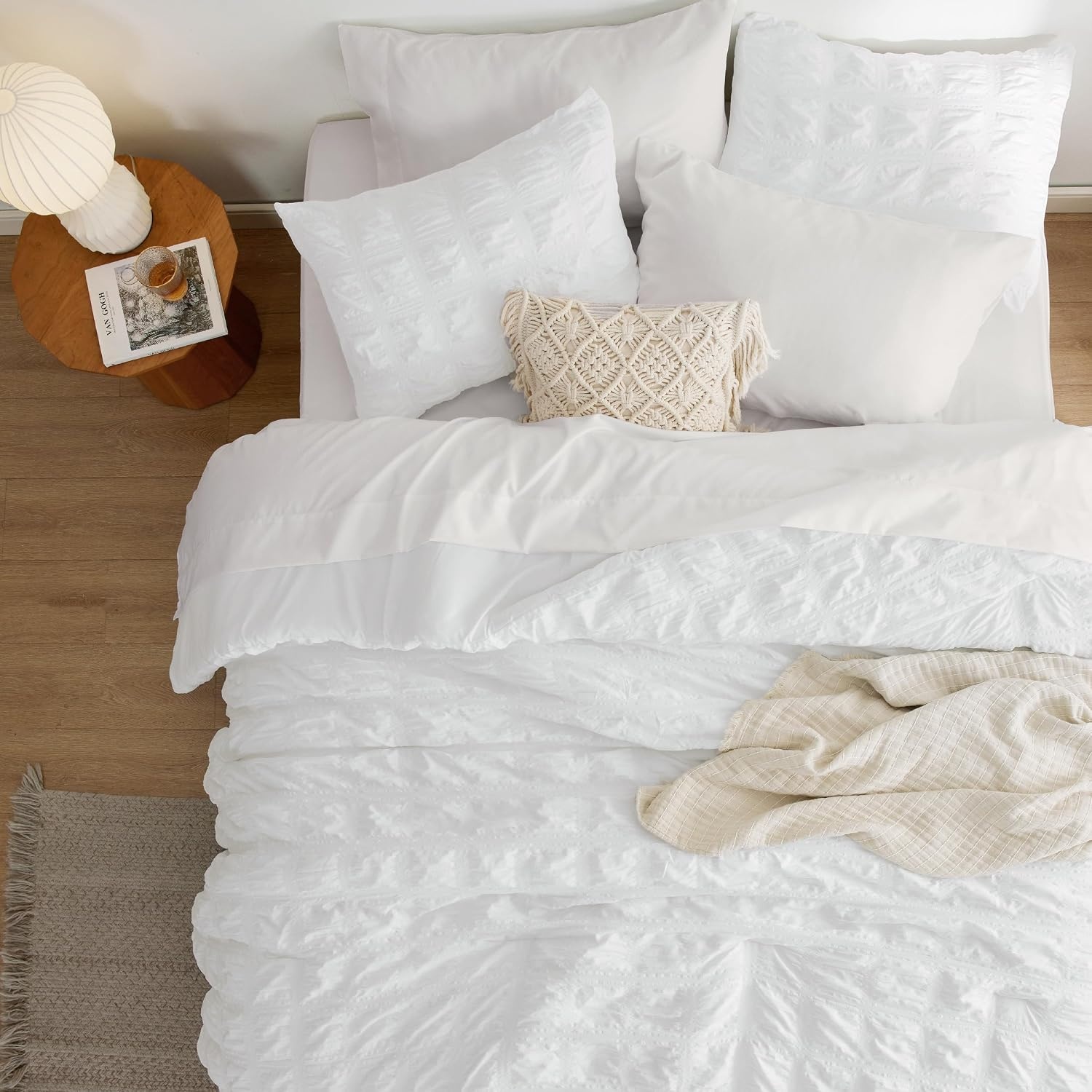 image:imageBedsure White Twin XL Comforter Sets 5 Piece Seersucker Twin XL Bed in a Bag Lightweight Soft White Comforter Set for College Dorm Comforters Sheets Pillowcases amp Shams01 White
