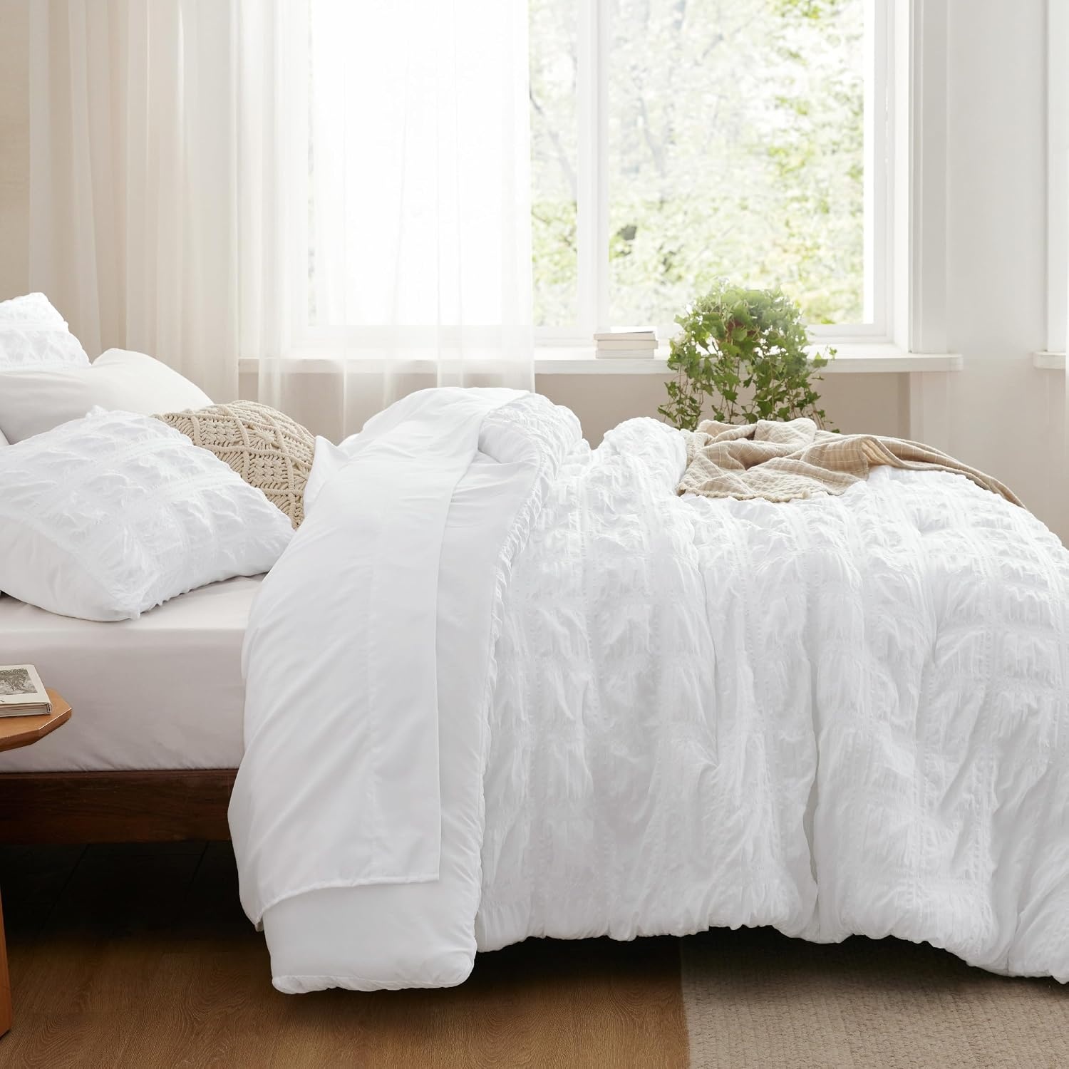 image:imageBedsure White Twin XL Comforter Sets 5 Piece Seersucker Twin XL Bed in a Bag Lightweight Soft White Comforter Set for College Dorm Comforters Sheets Pillowcases amp Shams01 White