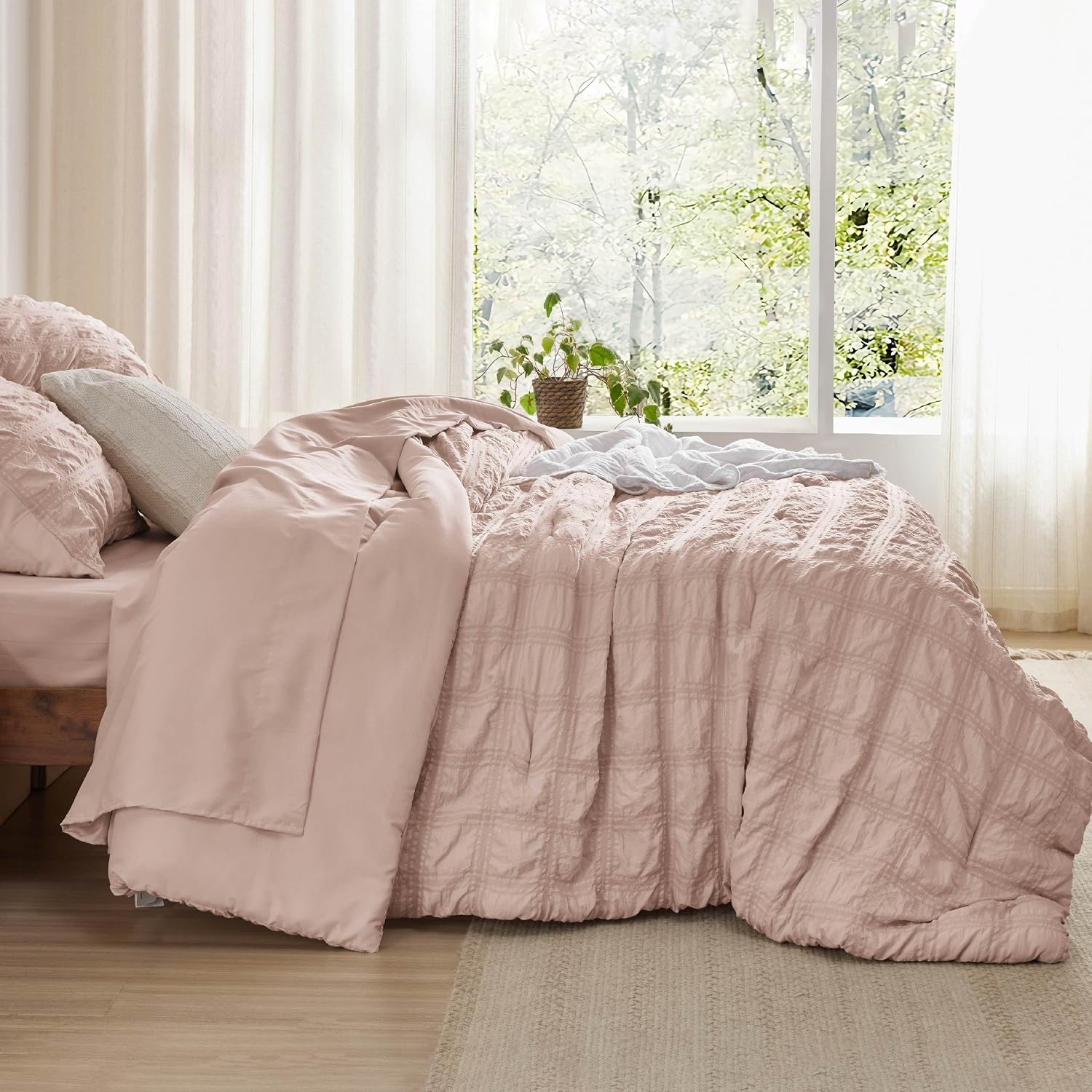 image:imageBedsure White Twin XL Comforter Sets 5 Piece Seersucker Twin XL Bed in a Bag Lightweight Soft White Comforter Set for College Dorm Comforters Sheets Pillowcases amp Shams03 Dusty Rose