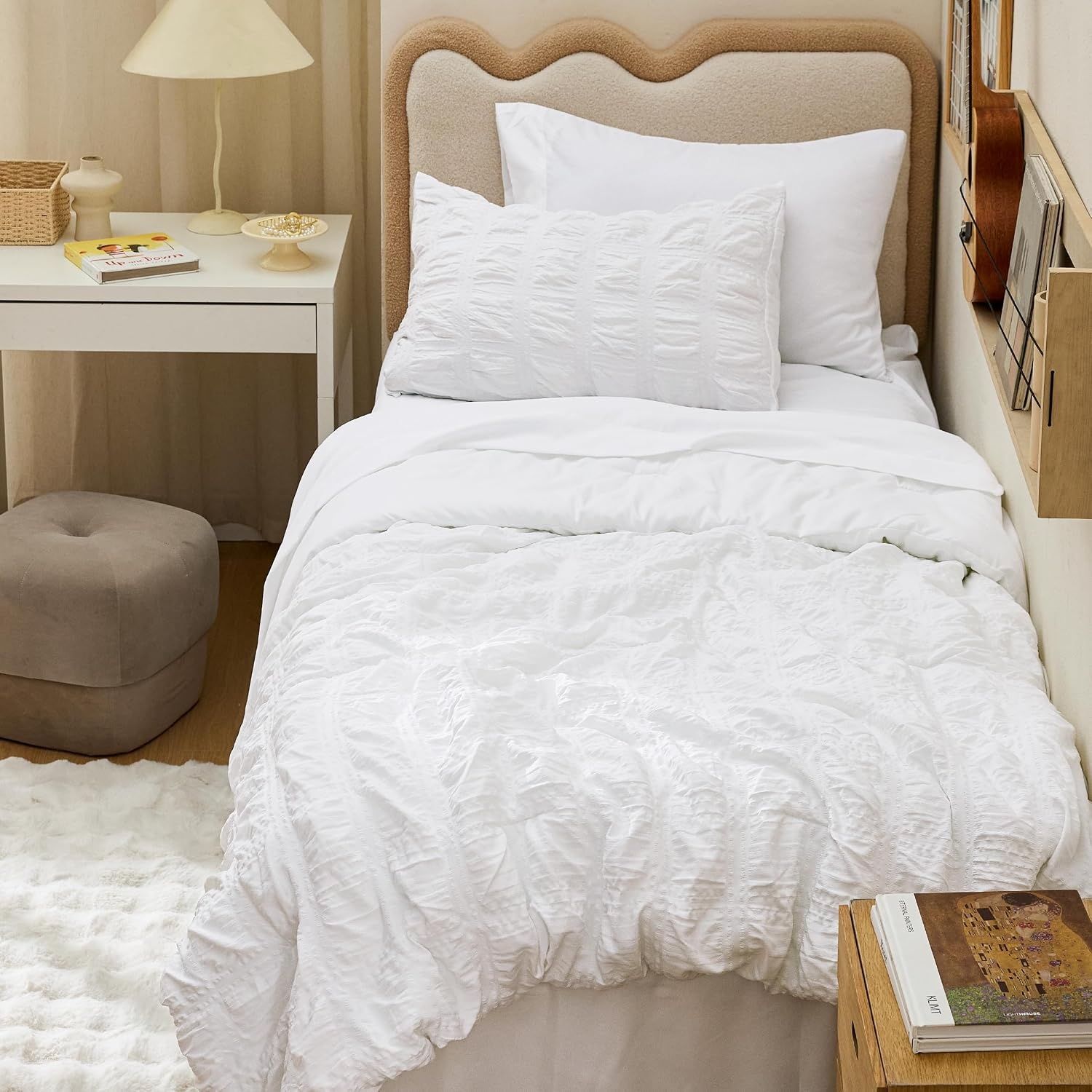 image:imageBedsure White Twin XL Comforter Sets 5 Piece Seersucker Twin XL Bed in a Bag Lightweight Soft White Comforter Set for College Dorm Comforters Sheets Pillowcases amp Shams01 White