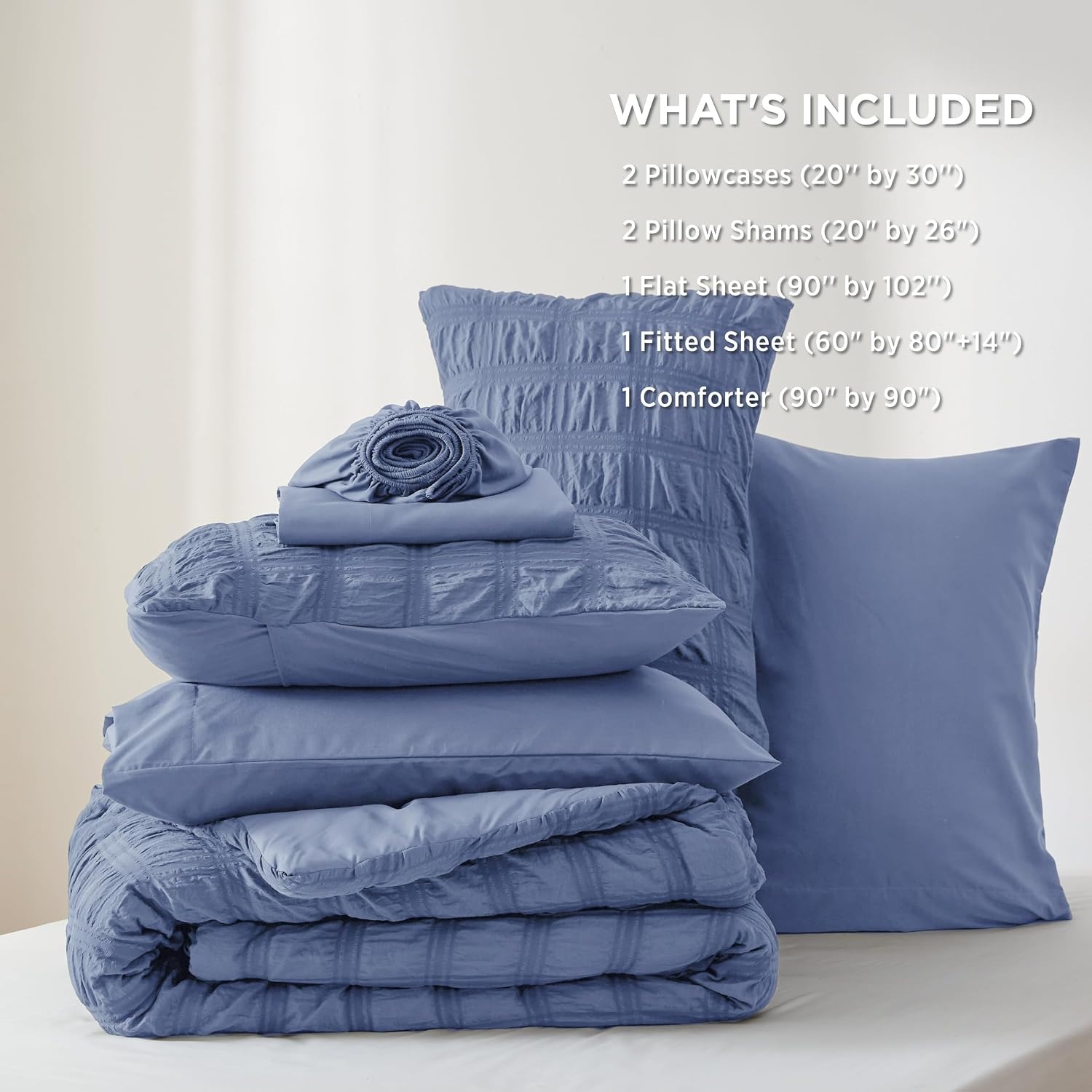 image:imageBedsure White Twin XL Comforter Sets 5 Piece Seersucker Twin XL Bed in a Bag Lightweight Soft White Comforter Set for College Dorm Comforters Sheets Pillowcases amp Shams07 Blue