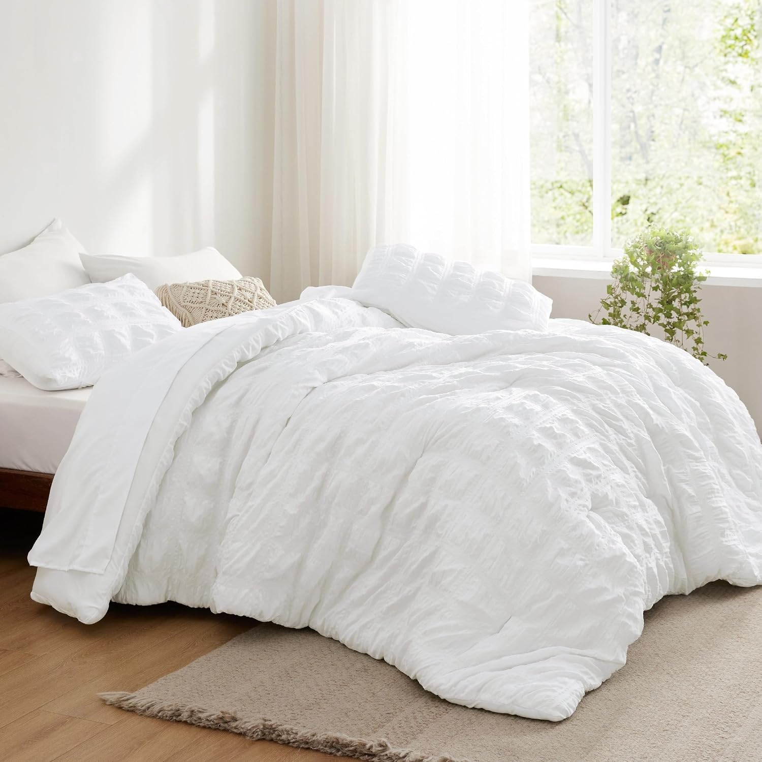 image:imageBedsure White Twin XL Comforter Sets 5 Piece Seersucker Twin XL Bed in a Bag Lightweight Soft White Comforter Set for College Dorm Comforters Sheets Pillowcases amp Shams01 White