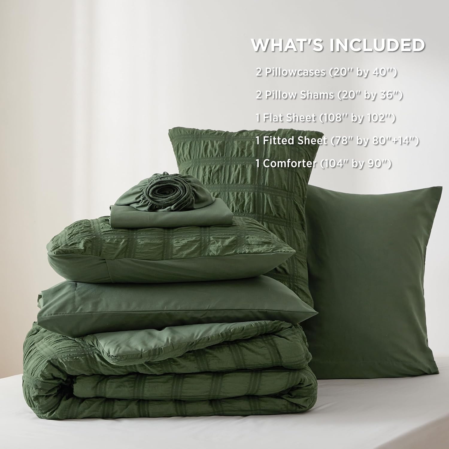 image:imageBedsure White Twin XL Comforter Sets 5 Piece Seersucker Twin XL Bed in a Bag Lightweight Soft White Comforter Set for College Dorm Comforters Sheets Pillowcases amp Shams06 Olive Green