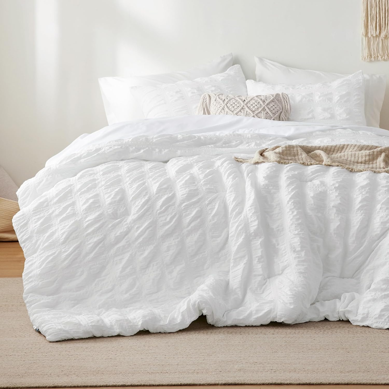 image:imageBedsure White Twin XL Comforter Sets 5 Piece Seersucker Twin XL Bed in a Bag Lightweight Soft White Comforter Set for College Dorm Comforters Sheets Pillowcases amp Shams01 White