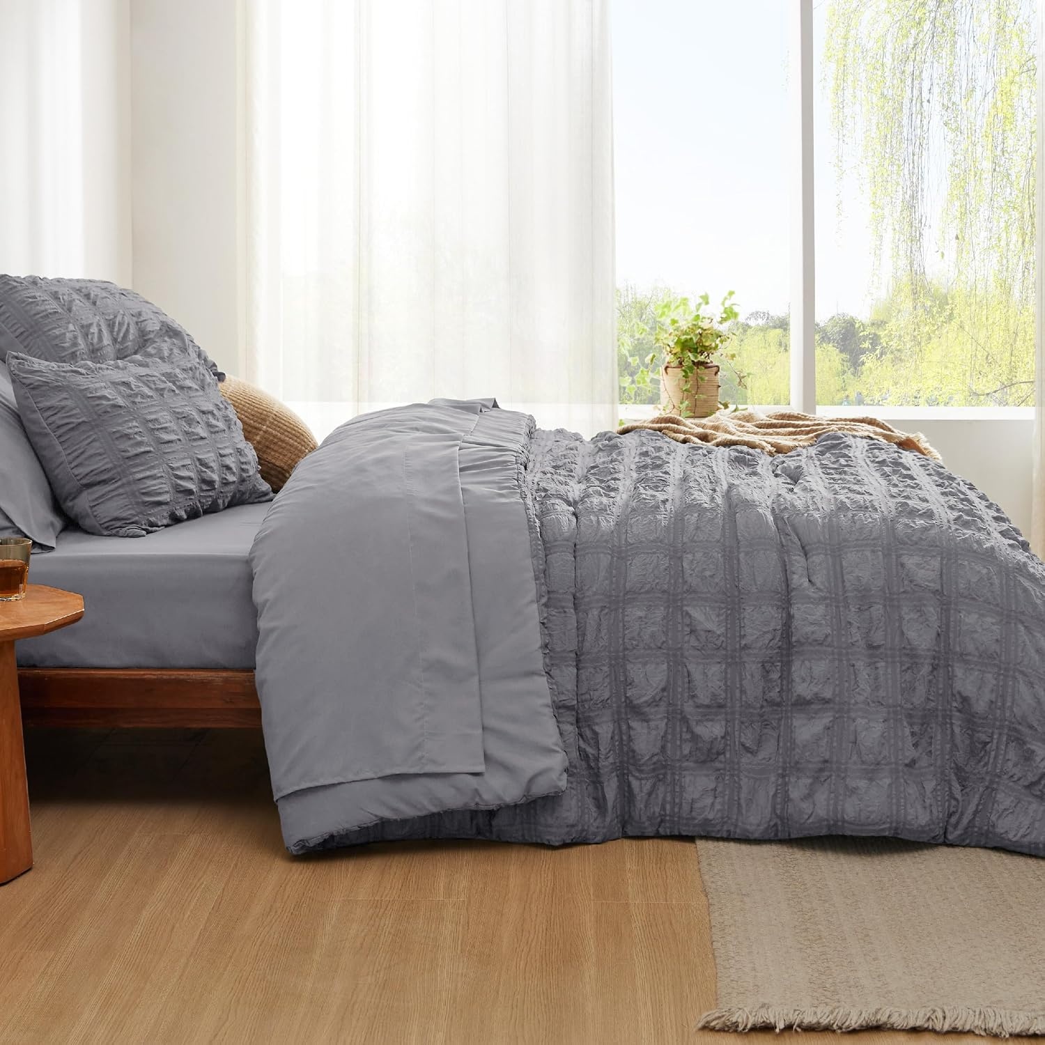 image:imageBedsure White Twin XL Comforter Sets 5 Piece Seersucker Twin XL Bed in a Bag Lightweight Soft White Comforter Set for College Dorm Comforters Sheets Pillowcases amp Shams05 Gery
