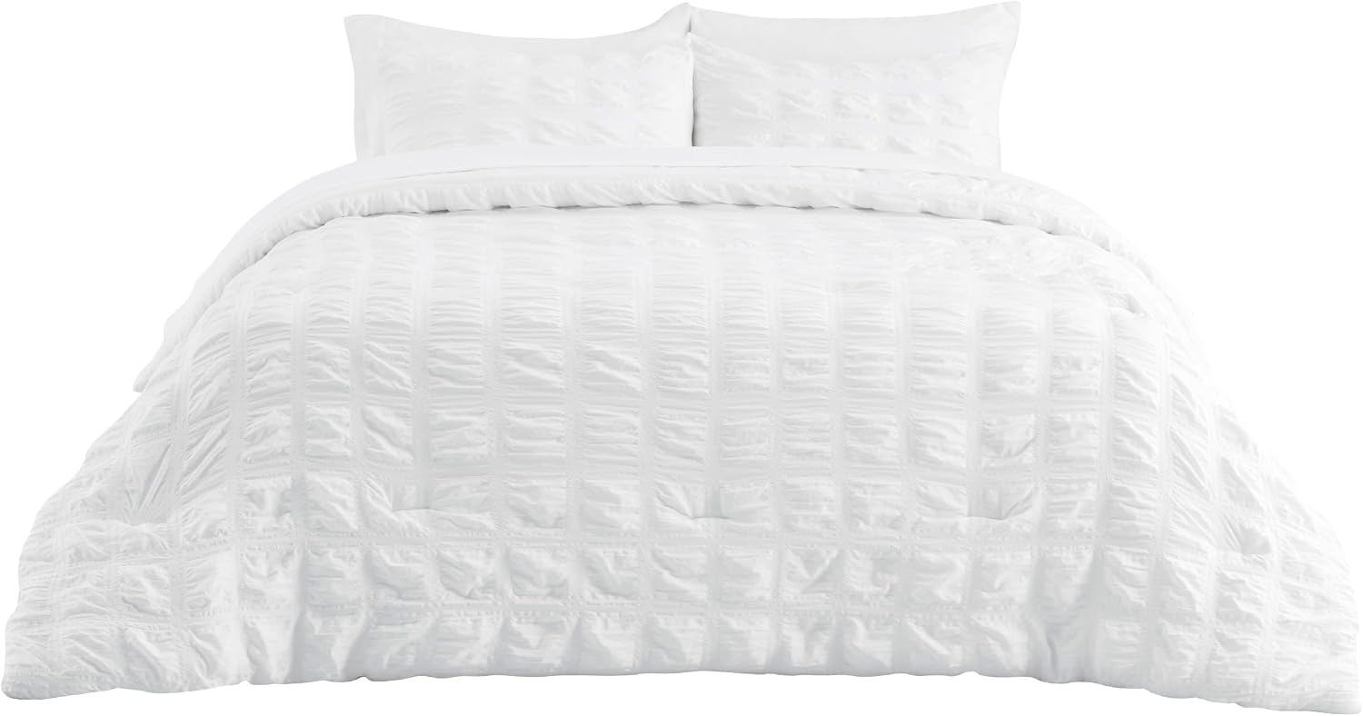 image:imageBedsure White Twin XL Comforter Sets 5 Piece Seersucker Twin XL Bed in a Bag Lightweight Soft White Comforter Set for College Dorm Comforters Sheets Pillowcases amp Shams01 White
