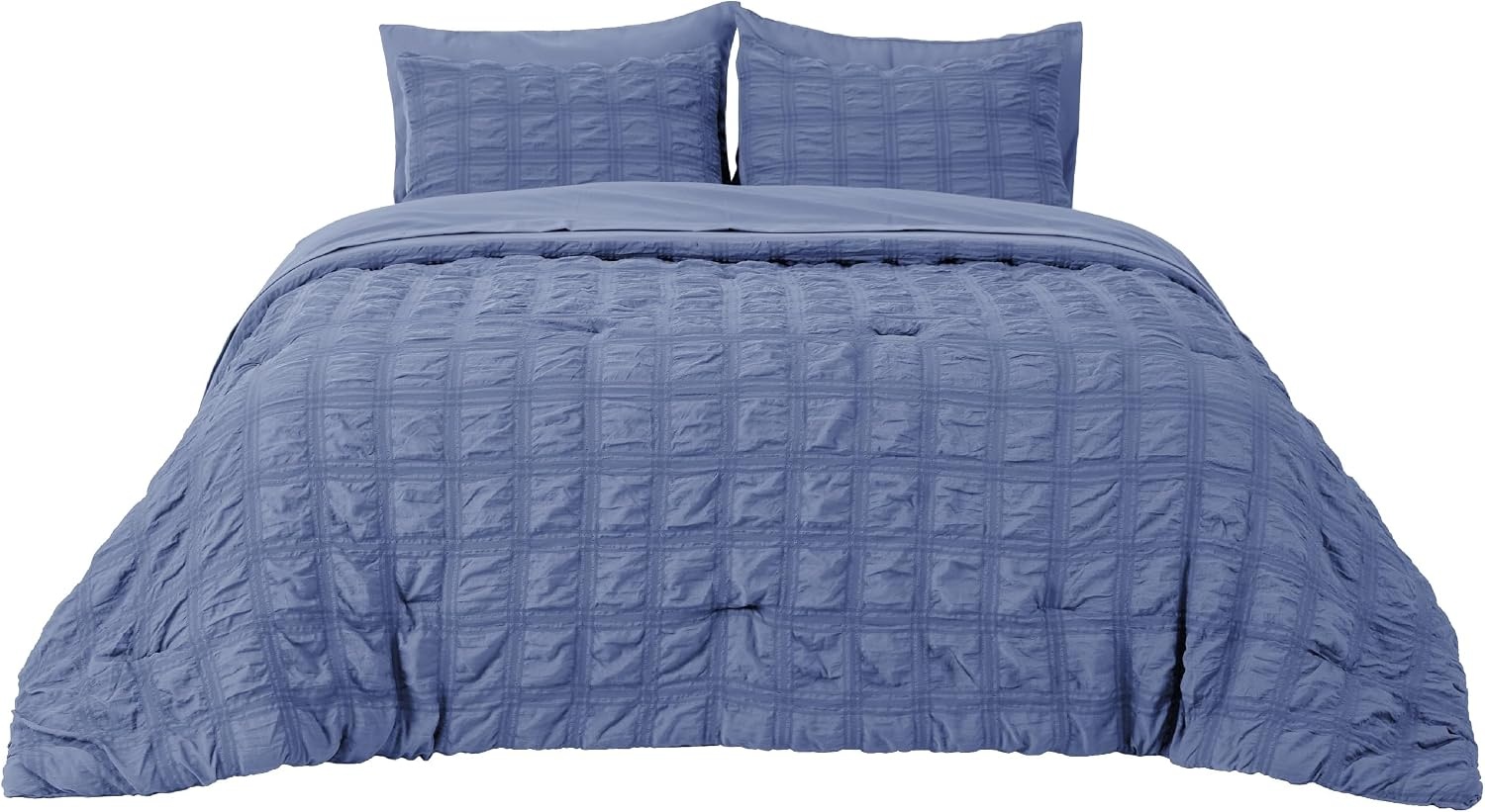 image:imageBedsure White Twin XL Comforter Sets 5 Piece Seersucker Twin XL Bed in a Bag Lightweight Soft White Comforter Set for College Dorm Comforters Sheets Pillowcases amp Shams07 Blue