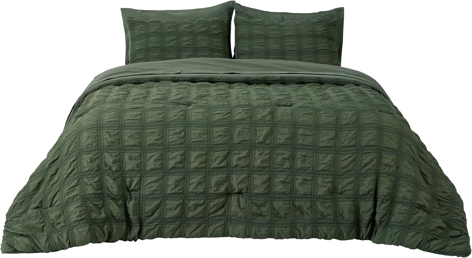 image:imageBedsure White Twin XL Comforter Sets 5 Piece Seersucker Twin XL Bed in a Bag Lightweight Soft White Comforter Set for College Dorm Comforters Sheets Pillowcases amp Shams06 Olive Green