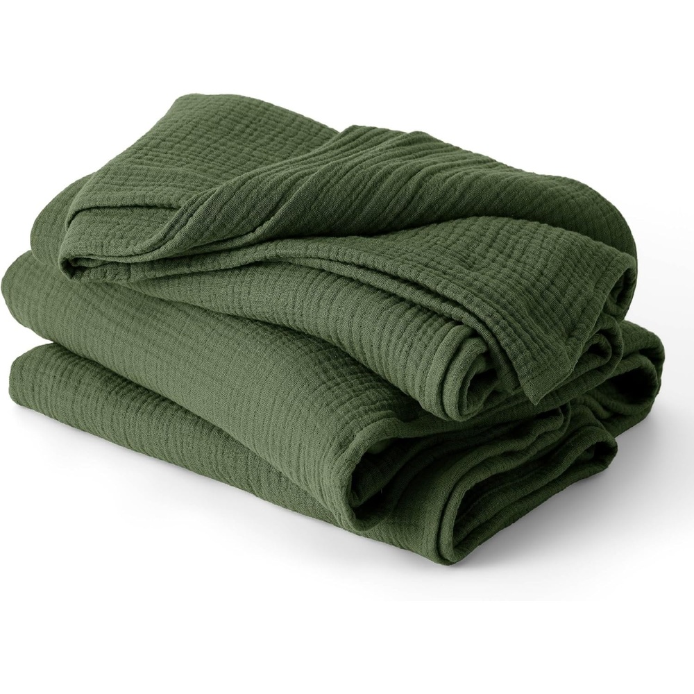image:imageBedsure 100 Cotton Muslin Blanket Twin XL for Bed  4Layer Breathable and Lightweight Soft Gauze Muslin Blankets for Adults PureWoven Thin Summer Blanket for College Dorm Linen Beige 66x90 Inches01  Olive Green