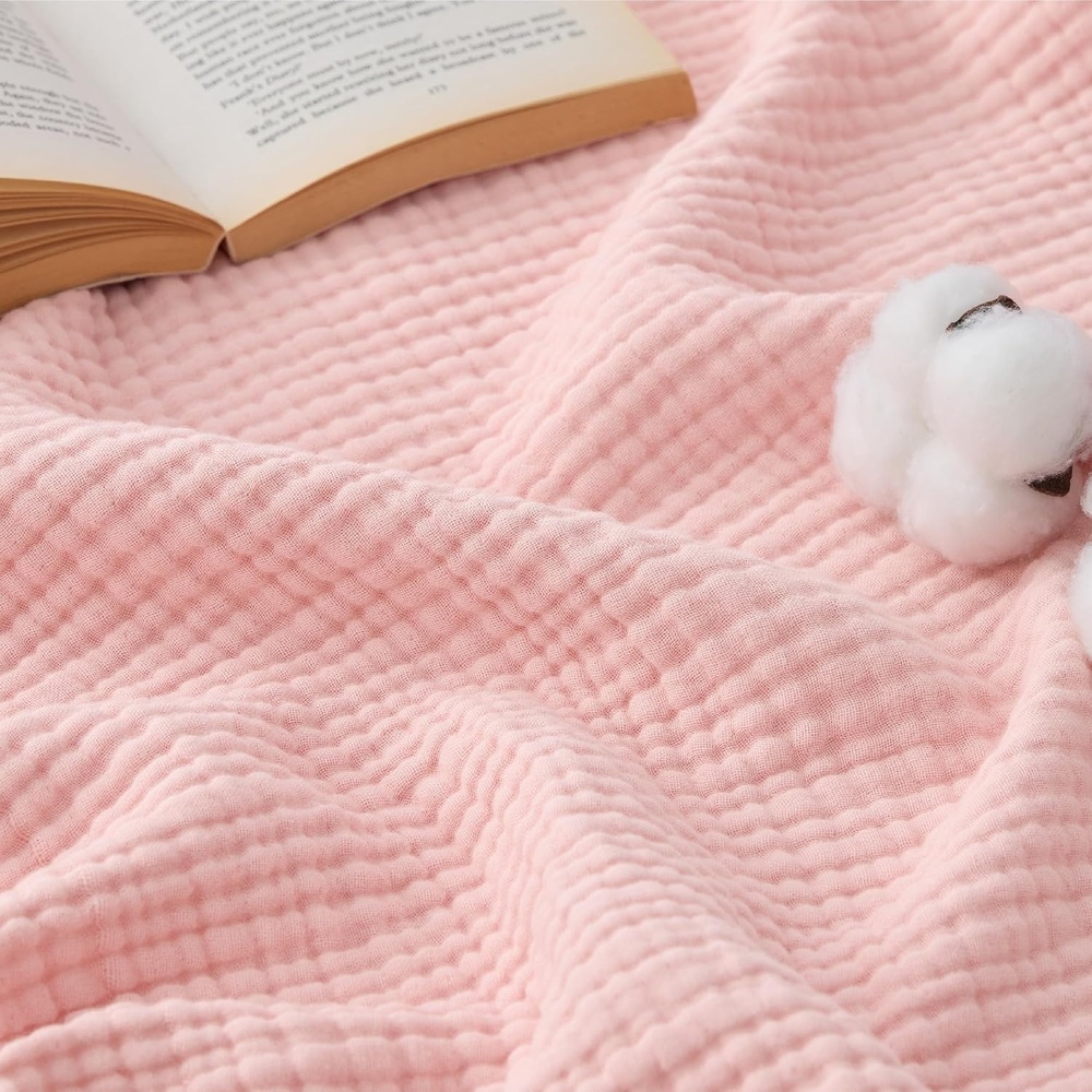 image:imageBedsure 100 Cotton Muslin Blanket Twin XL for Bed  4Layer Breathable and Lightweight Soft Gauze Muslin Blankets for Adults PureWoven Thin Summer Blanket for College Dorm Linen Beige 66x90 Inches05  Pink