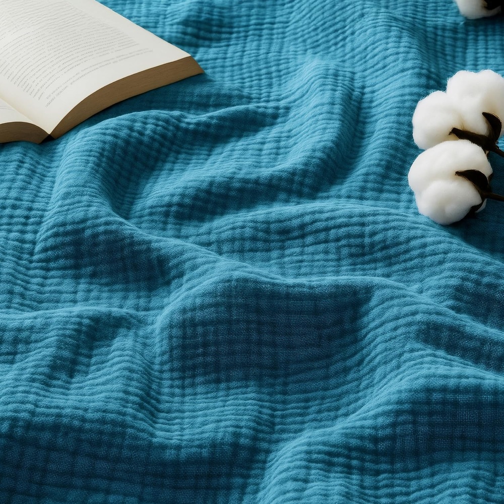 image:imageBedsure 100 Cotton Muslin Blanket Twin XL for Bed 4Layer Breathable and Lightweight Soft Gauze Muslin Blankets for Adults PureWoven Thin Summer Blanket for College Dorm Linen Beige 66x90 Inches01 Teal