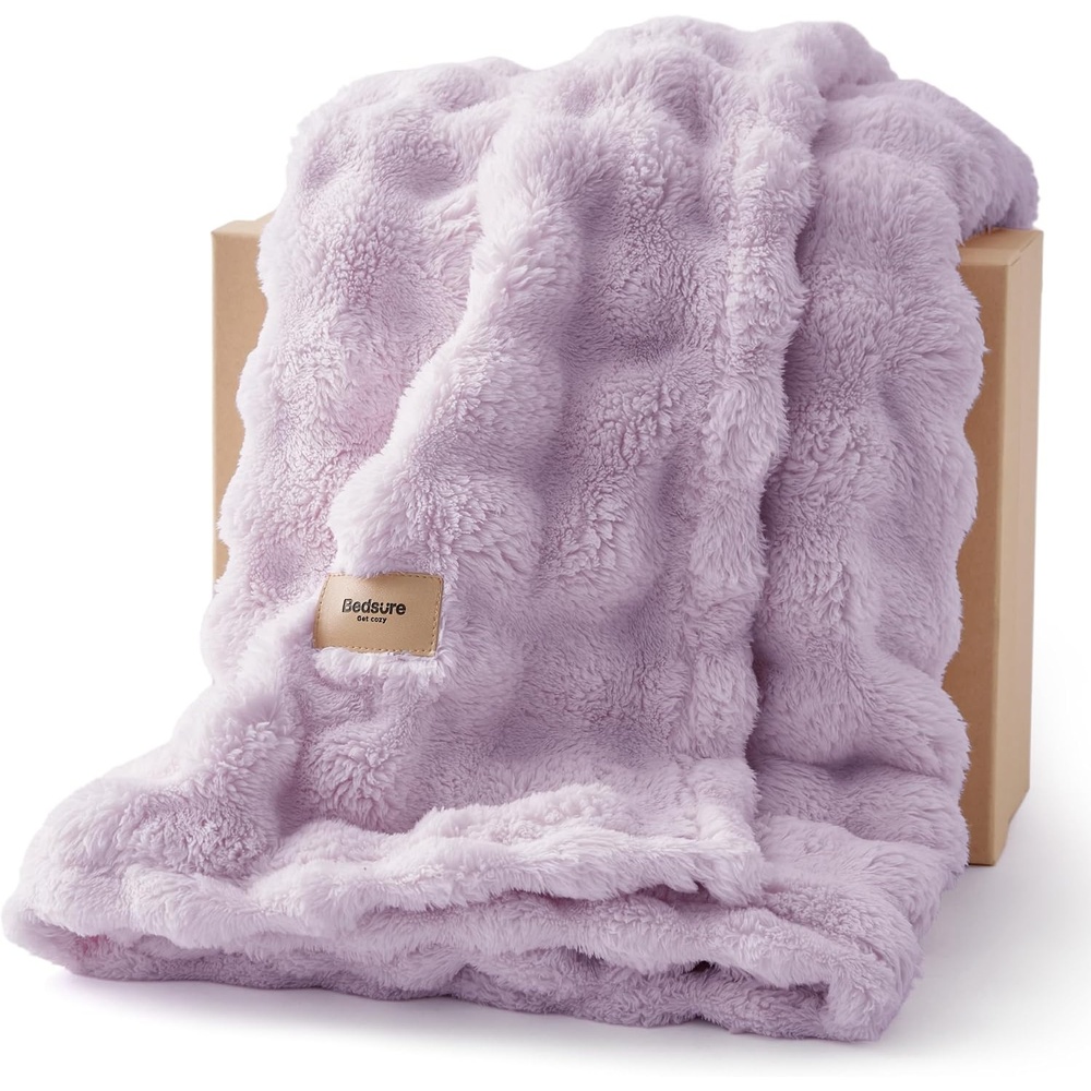image:imageBedsure 3D Fleece Bubble Blankets for Couch Cute Pink Throw Blanket for Sofa Bedroom Decor Luxury Soft Cozy Pink Birthday Gifts for Women Girls Lightweight Light Pink 506006 Light Purple
