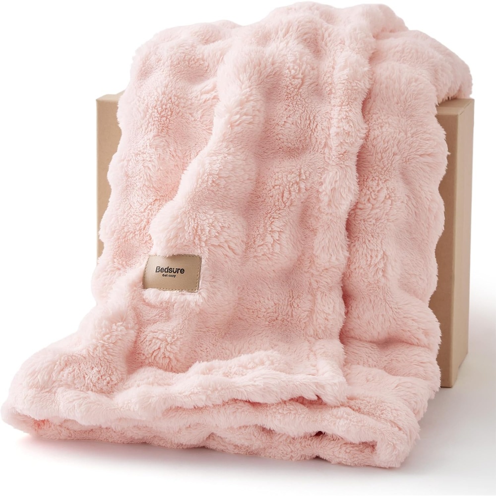 image:imageBedsure 3D Fleece Bubble Blankets for Couch Cute Pink Throw Blanket for Sofa Bedroom Decor Luxury Soft Cozy Pink Birthday Gifts for Women Girls Lightweight Light Pink 506002 Light Pink