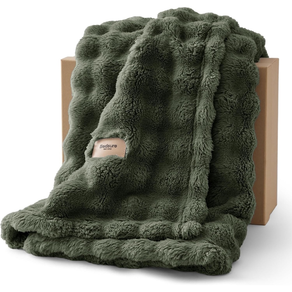 image:imageBedsure 3D Fleece Bubble Blankets for Couch Cute Pink Throw Blanket for Sofa Bedroom Decor Luxury Soft Cozy Pink Birthday Gifts for Women Girls Lightweight Light Pink 5060Olive Green