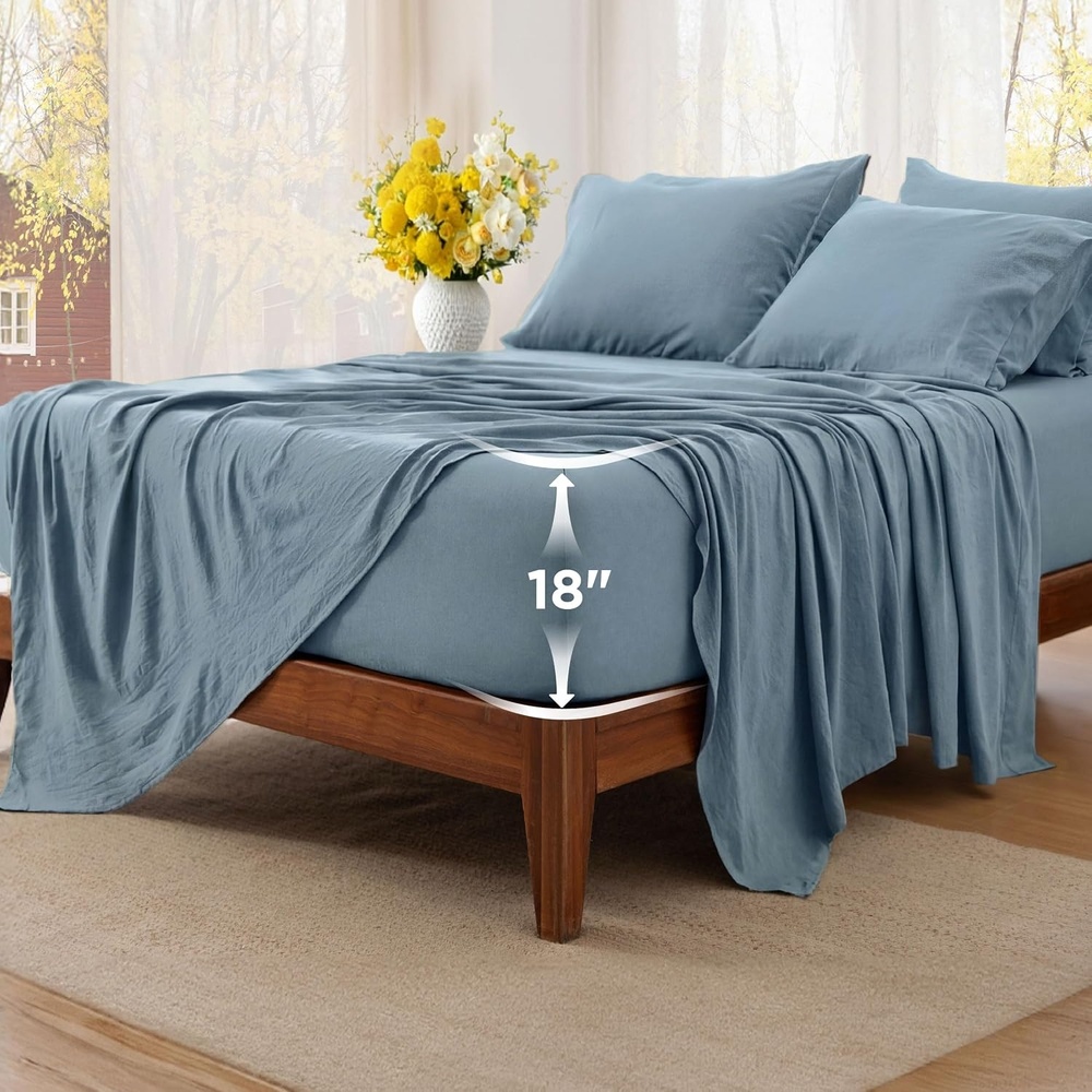 image:imageBedsure Deep Pocket Queen Sheets 6 Piece Prewashed UltraSoft 18inch Extra Deep Pocket Breathable Secure Fit Hotel Luxury Bedding Dual Side Pockets Fade Resistant For Air MattressDusty Blue
