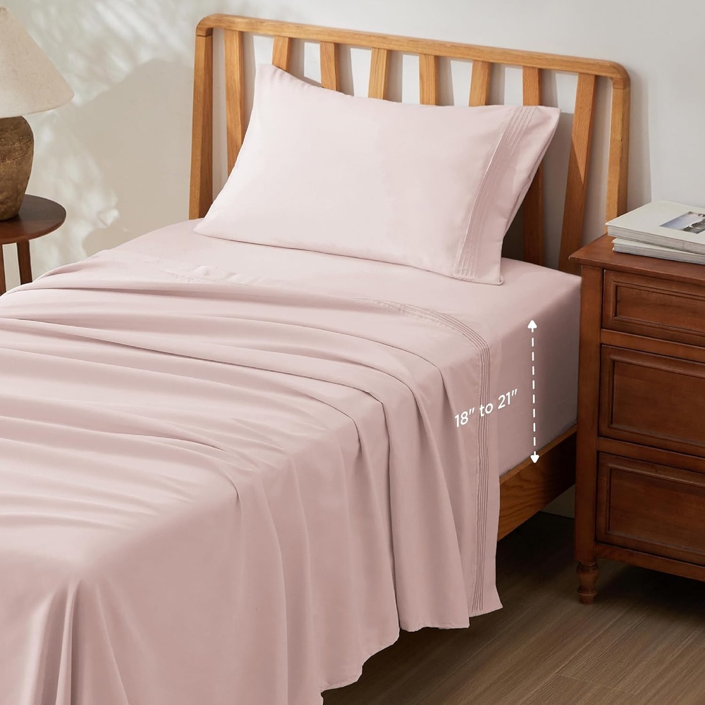 image:imageBedsure Deep Pocket Queen Sheets Set Fits Mattresses Up to 21 Inches Thick 4 Piece GentleSoft Bed Sheets Moisture Wicking Soft amp Cooling Bedsheet amp Pillowcases Easy amp Secure Fit Linen13 Blush Pink
