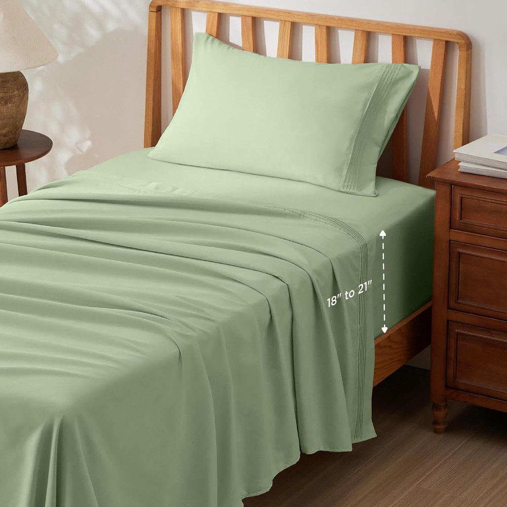 image:imageBedsure Deep Pocket Queen Sheets Set  Fits Mattresses Up to 21 Inches Thick  4 Piece GentleSoft Bed Sheets Moisture Wicking Soft amp Cooling Bedsheet amp Pillowcases Easy amp Secure Fit Linen05  Light Green