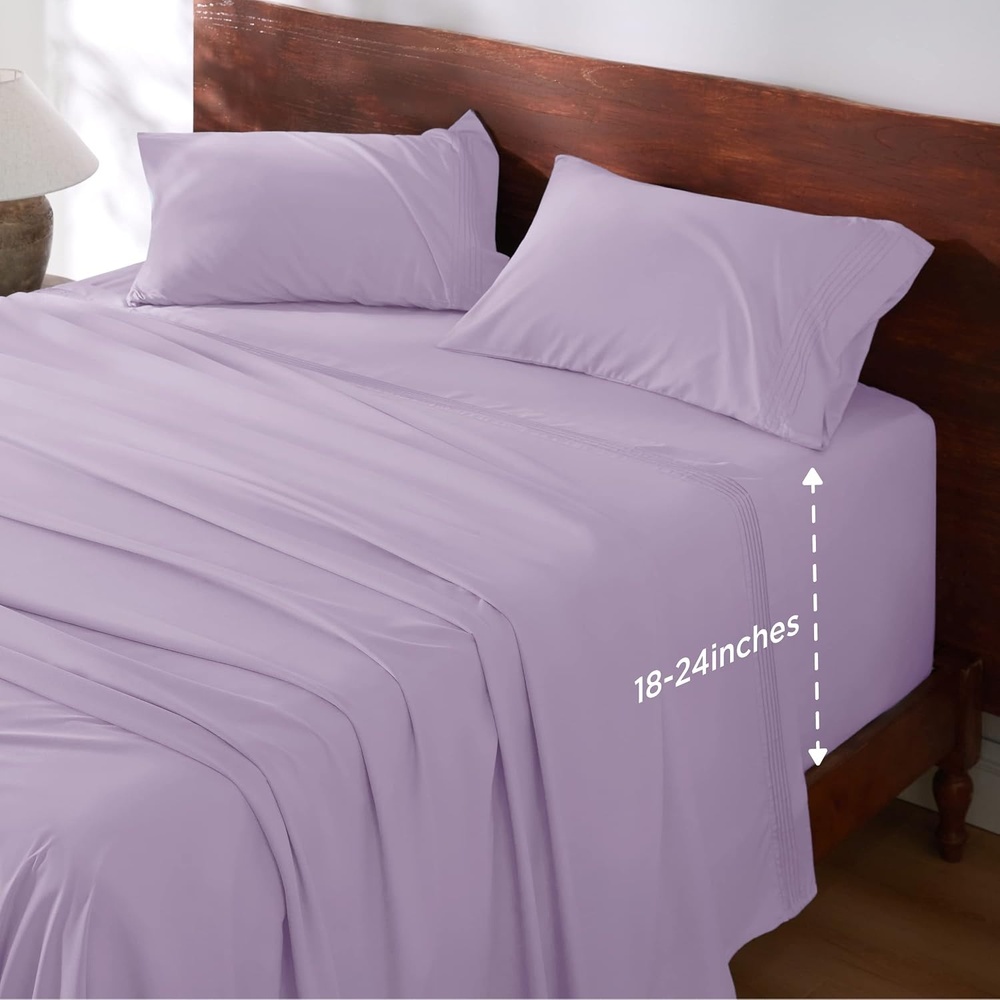 image:imageBedsure Deep Pocket Queen Sheets Set  Fits Mattresses Up to 21 Inches Thick  4 Piece GentleSoft Bed Sheets Moisture Wicking Soft amp Cooling Bedsheet amp Pillowcases Easy amp Secure Fit Linen10  Light Purple