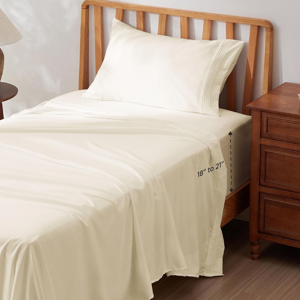image:imageBedsure Deep Pocket Queen Sheets Set Fits Mattresses Up to 21 Inches Thick 4 Piece GentleSoft Bed Sheets Moisture Wicking Soft amp Cooling Bedsheet amp Pillowcases Easy amp Secure Fit Linen14 Cream