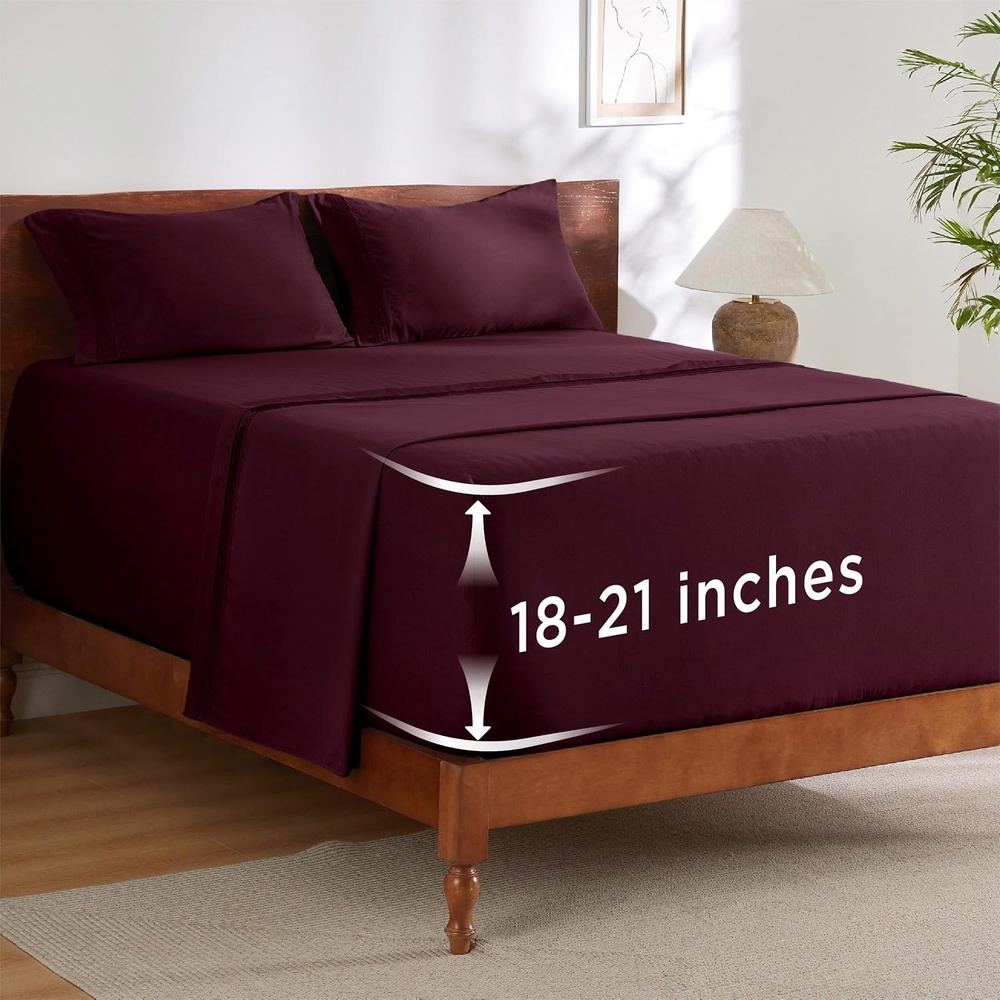 image:imageBedsure Deep Pocket Queen Sheets Set  Fits Mattresses Up to 21 Inches Thick  4 Piece GentleSoft Bed Sheets Moisture Wicking Soft amp Cooling Bedsheet amp Pillowcases Easy amp Secure Fit LinenRed