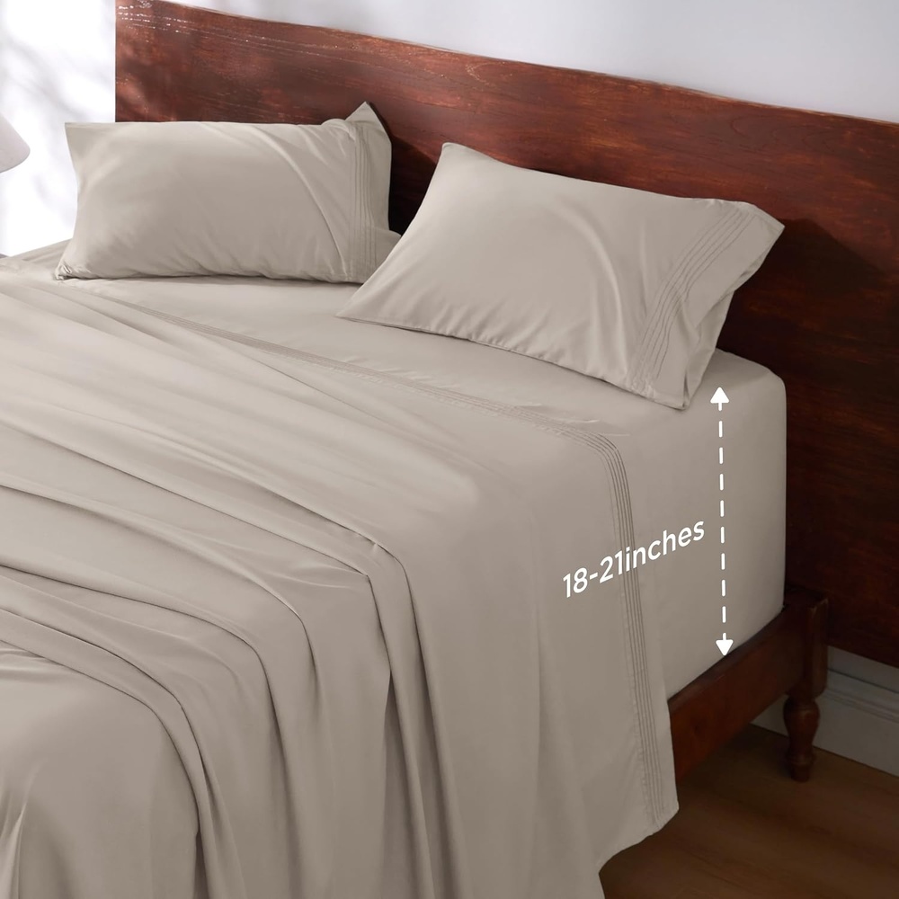 image:imageBedsure Deep Pocket Queen Sheets Set Fits Mattresses Up to 21 Inches Thick 4 Piece GentleSoft Bed Sheets Moisture Wicking Soft amp Cooling Bedsheet amp Pillowcases Easy amp Secure Fit Linen08 Linen