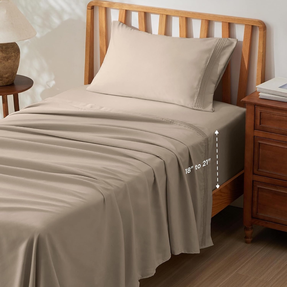 image:imageBedsure Deep Pocket Queen Sheets Set Fits Mattresses Up to 21 Inches Thick 4 Piece GentleSoft Bed Sheets Moisture Wicking Soft amp Cooling Bedsheet amp Pillowcases Easy amp Secure Fit Linen16 Brown