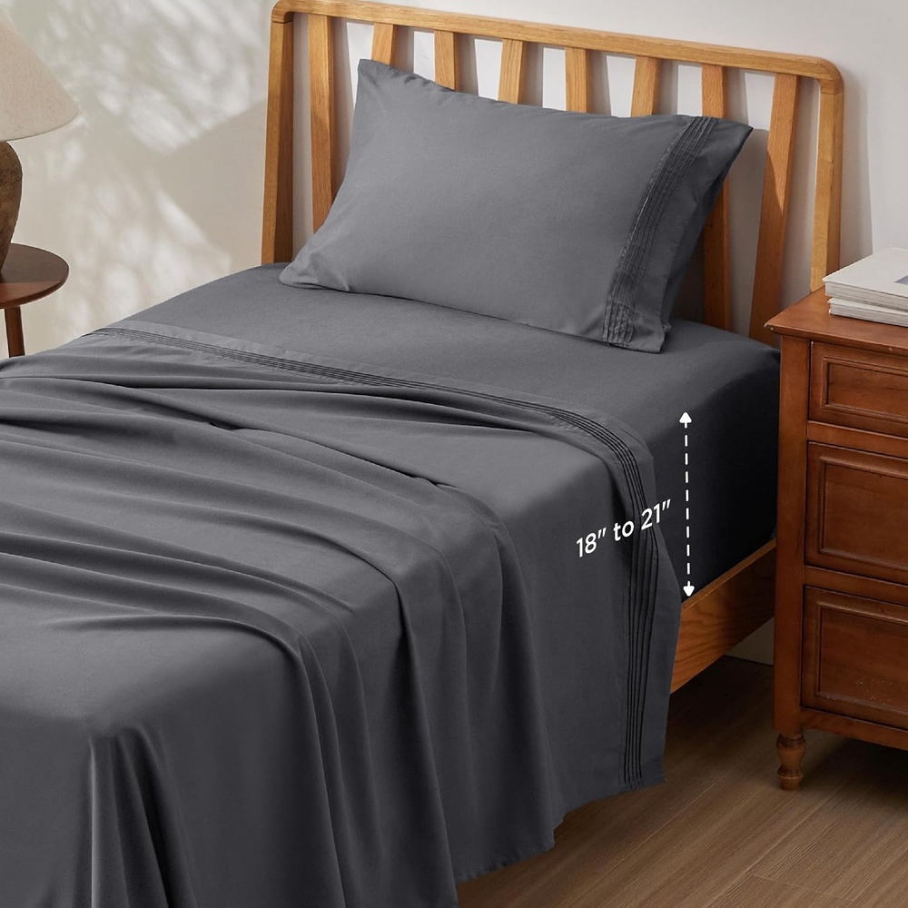 image:imageBedsure Deep Pocket Queen Sheets Set Fits Mattresses Up to 21 Inches Thick 4 Piece GentleSoft Bed Sheets Moisture Wicking Soft amp Cooling Bedsheet amp Pillowcases Easy amp Secure Fit Linen03 Dark Grey