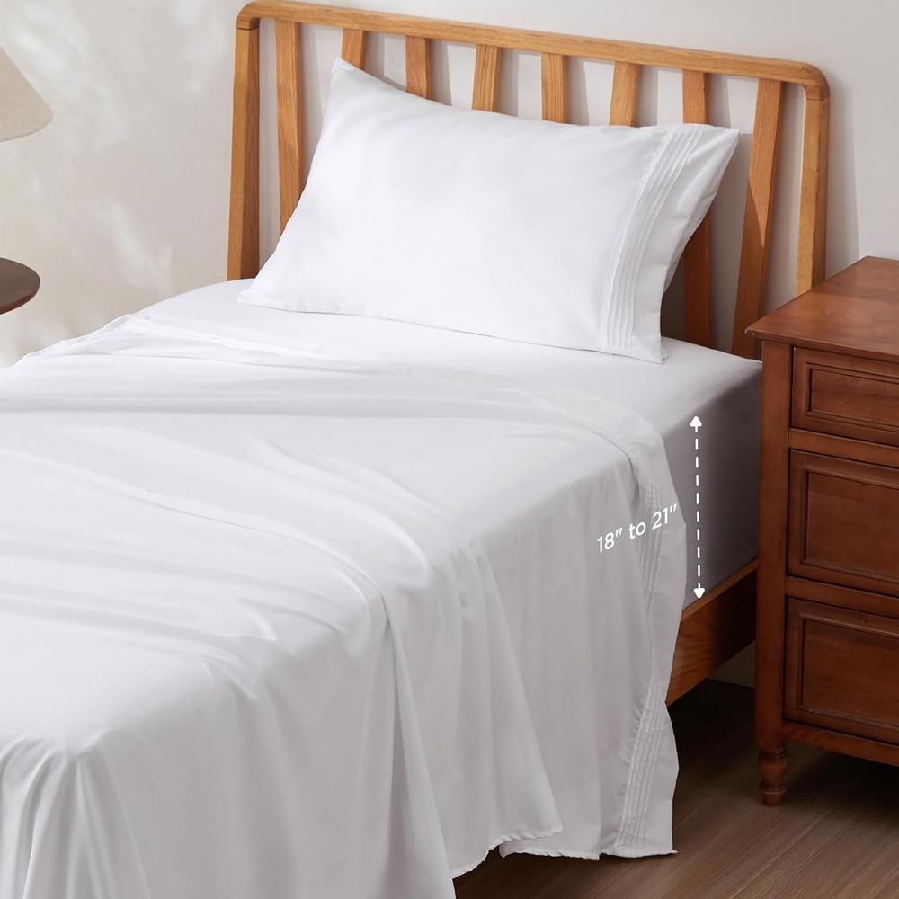 image:imageBedsure Deep Pocket Queen Sheets Set Fits Mattresses Up to 21 Inches Thick 4 Piece GentleSoft Bed Sheets Moisture Wicking Soft amp Cooling Bedsheet amp Pillowcases Easy amp Secure Fit Linen02 White