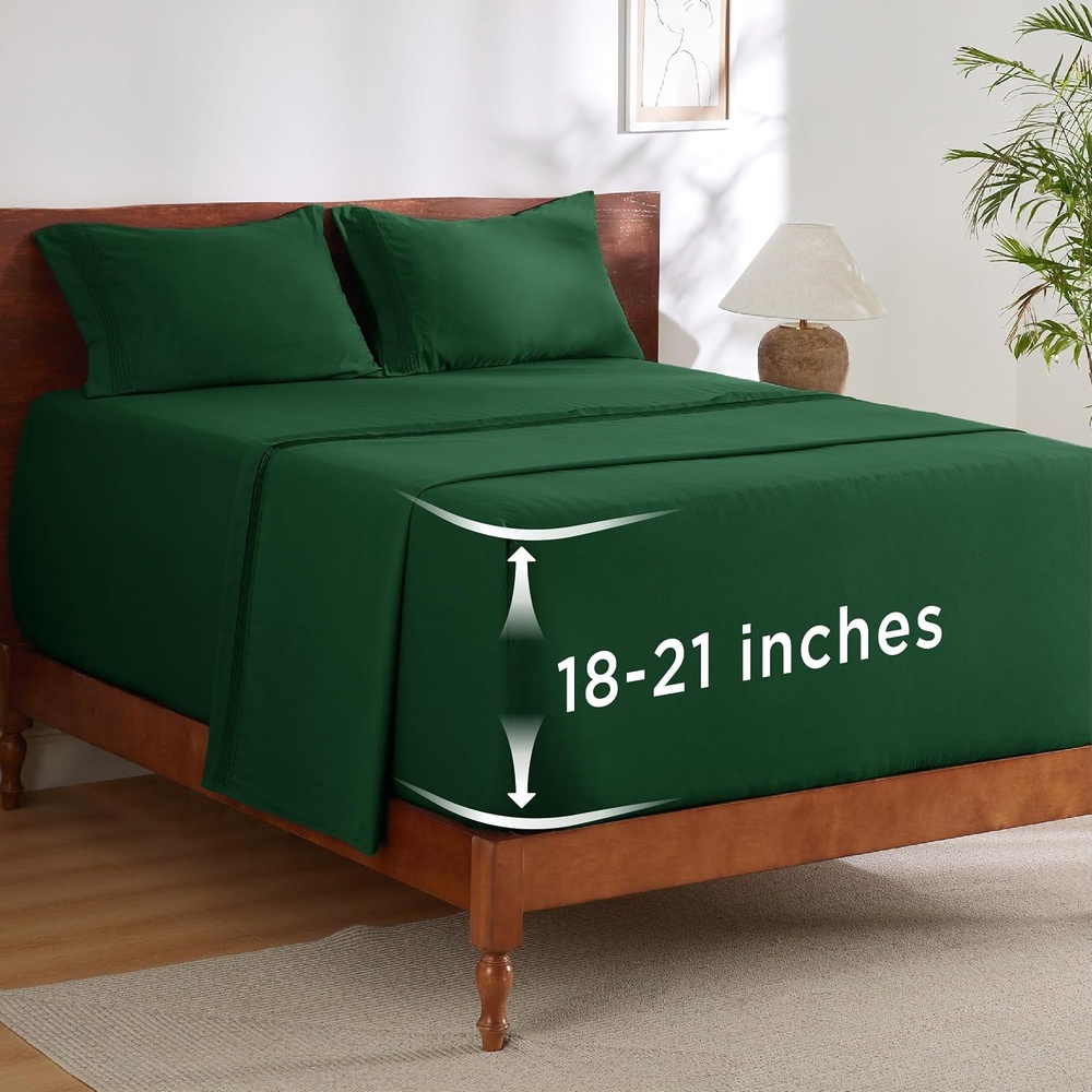 image:imageBedsure Deep Pocket Queen Sheets Set Fits Mattresses Up to 21 Inches Thick 4 Piece GentleSoft Bed Sheets Moisture Wicking Soft amp Cooling Bedsheet amp Pillowcases Easy amp Secure Fit LinenEmerald Green