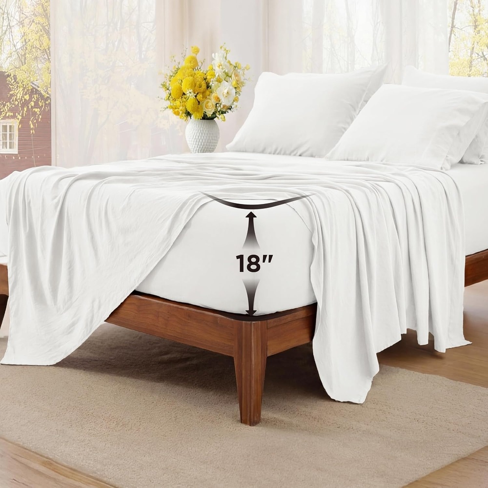 image:imageBedsure Deep Pocket Twin Sheets 4 Piece Prewashed UltraSoft 18inch  Extra Deep Pocket Breathable Secure Fit Hotel Luxury Bed Sheets Lightweight For Air Mattress Guest Bedroom