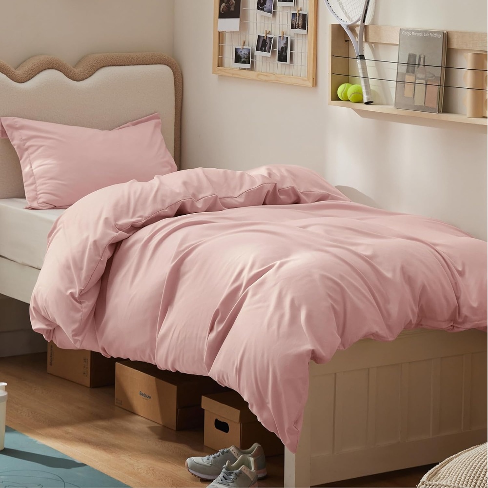 image:imageBedsure Duvet Cover TwinTwin XL Size Soft Double Brushed Bedding Set for Kids amp Adults Zipper Closure 2 Pieces Includes 1 Duvet Cover 68x90 amp 1 Pillow Sham NO Comforter White08 Pink