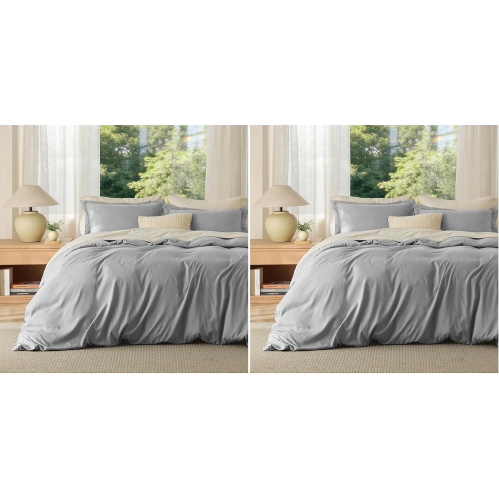 image:imageBedsure Duvet Cover TwinTwin XL Size Soft Double Brushed Bedding Set for Kids amp Adults Zipper Closure 2 Pieces Includes 1 Duvet Cover 68x90 amp 1 Pillow Sham NO Comforter WhiteGrey