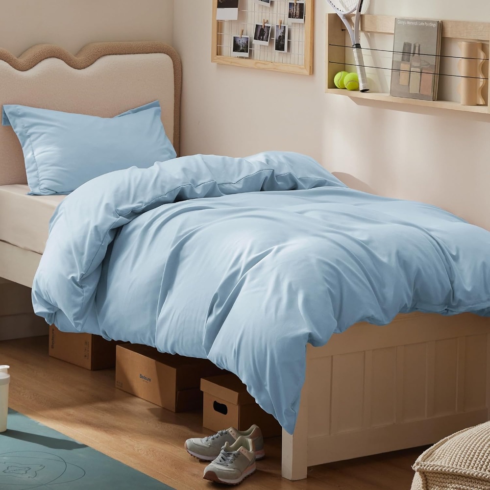 image:imageBedsure Duvet Cover TwinTwin XL Size  Soft Double Brushed Bedding Set for Kids amp Adults Zipper Closure 2 Pieces Includes 1 Duvet Cover 68x90 amp 1 Pillow Sham NO Comforter White06  Baby Blue