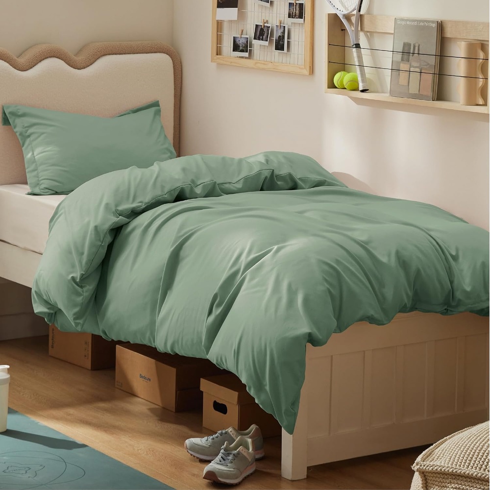 image:imageBedsure Duvet Cover TwinTwin XL Size Soft Double Brushed Bedding Set for Kids amp Adults Zipper Closure 2 Pieces Includes 1 Duvet Cover 68x90 amp 1 Pillow Sham NO Comforter White04 Sage Green