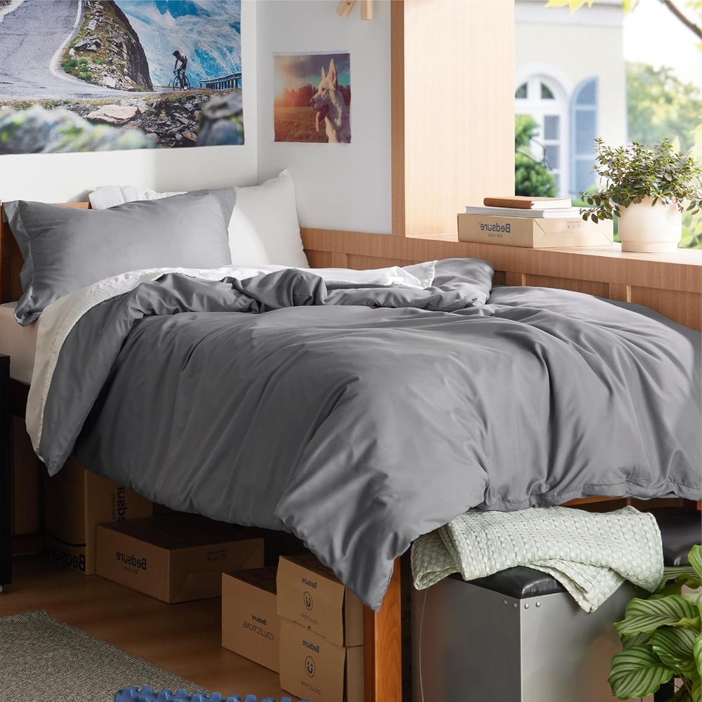 image:imageBedsure Duvet Cover TwinTwin XL Size Soft Double Brushed Bedding Set for Kids amp Adults Zipper Closure 2 Pieces Includes 1 Duvet Cover 68x90 amp 1 Pillow Sham NO Comforter White00 Grey