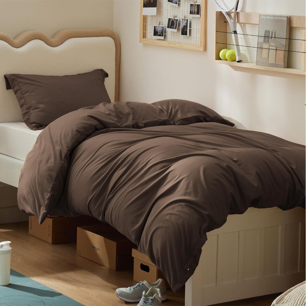 image:imageBedsure Duvet Cover TwinTwin XL Size Soft Double Brushed Bedding Set for Kids amp Adults Zipper Closure 2 Pieces Includes 1 Duvet Cover 68x90 amp 1 Pillow Sham NO Comforter White07 Dark Brown