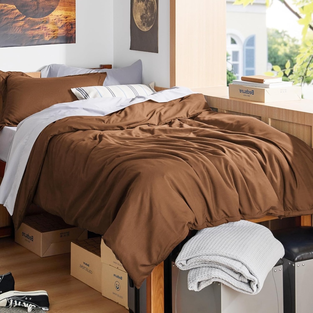 image:imageBedsure Duvet Cover TwinTwin XL Size Soft Double Brushed Bedding Set for Kids amp Adults Zipper Closure 2 Pieces Includes 1 Duvet Cover 68x90 amp 1 Pillow Sham NO Comforter White07 Brown