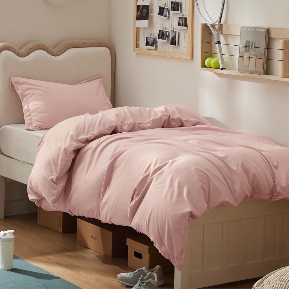 image:imageBedsure Duvet Cover TwinTwin XL Size Soft Double Brushed Bedding Set for Kids amp Adults Zipper Closure 2 Pieces Includes 1 Duvet Cover 68x90 amp 1 Pillow Sham NO Comforter White08 Blush Pink