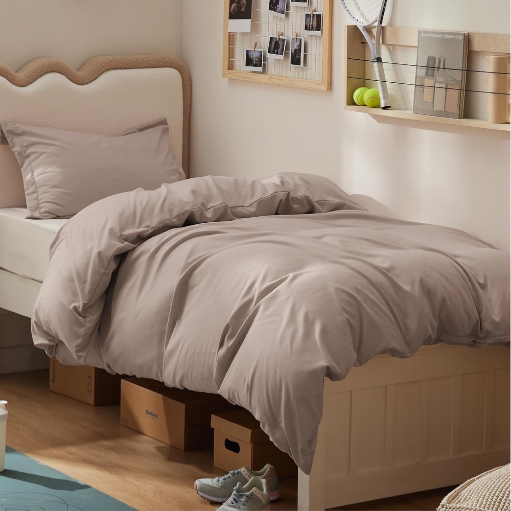 image:imageBedsure Duvet Cover TwinTwin XL Size Soft Double Brushed Bedding Set for Kids amp Adults Zipper Closure 2 Pieces Includes 1 Duvet Cover 68x90 amp 1 Pillow Sham NO Comforter White07 Light Khaki