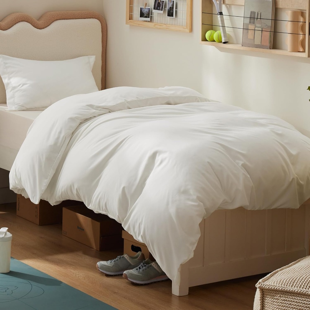 image:imageBedsure Duvet Cover TwinTwin XL Size Soft Double Brushed Bedding Set for Kids amp Adults Zipper Closure 2 Pieces Includes 1 Duvet Cover 68x90 amp 1 Pillow Sham NO Comforter White02 Cream White