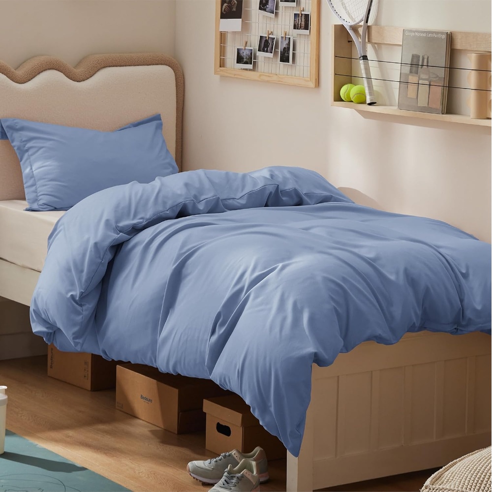 image:imageBedsure Duvet Cover TwinTwin XL Size Soft Double Brushed Bedding Set for Kids amp Adults Zipper Closure 2 Pieces Includes 1 Duvet Cover 68x90 amp 1 Pillow Sham NO Comforter White06 Slate Blue
