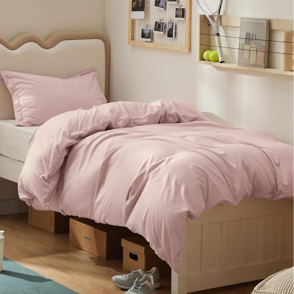 image:imageBedsure Duvet Cover TwinTwin XL Size Soft Double Brushed Bedding Set for Kids amp Adults Zipper Closure 2 Pieces Includes 1 Duvet Cover 68x90 amp 1 Pillow Sham NO Comforter White08 Rose Pink