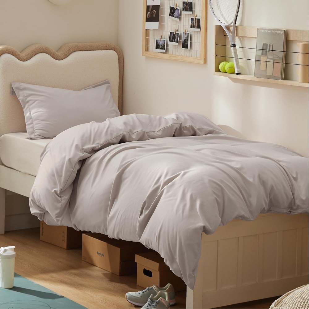 image:imageBedsure Duvet Cover TwinTwin XL Size Soft Double Brushed Bedding Set for Kids amp Adults Zipper Closure 2 Pieces Includes 1 Duvet Cover 68x90 amp 1 Pillow Sham NO Comforter White03 Taupe