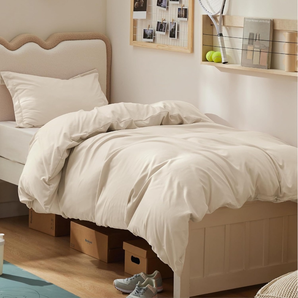 image:imageBedsure Duvet Cover TwinTwin XL Size Soft Double Brushed Bedding Set for Kids amp Adults Zipper Closure 2 Pieces Includes 1 Duvet Cover 68x90 amp 1 Pillow Sham NO Comforter White03 Light Beige