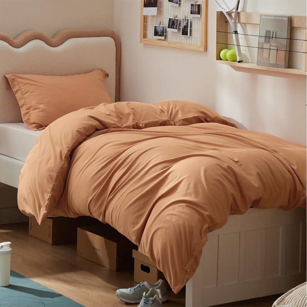 image:imageBedsure Duvet Cover TwinTwin XL Size Soft Double Brushed Bedding Set for Kids amp Adults Zipper Closure 2 Pieces Includes 1 Duvet Cover 68x90 amp 1 Pillow Sham NO Comforter White09 Orange